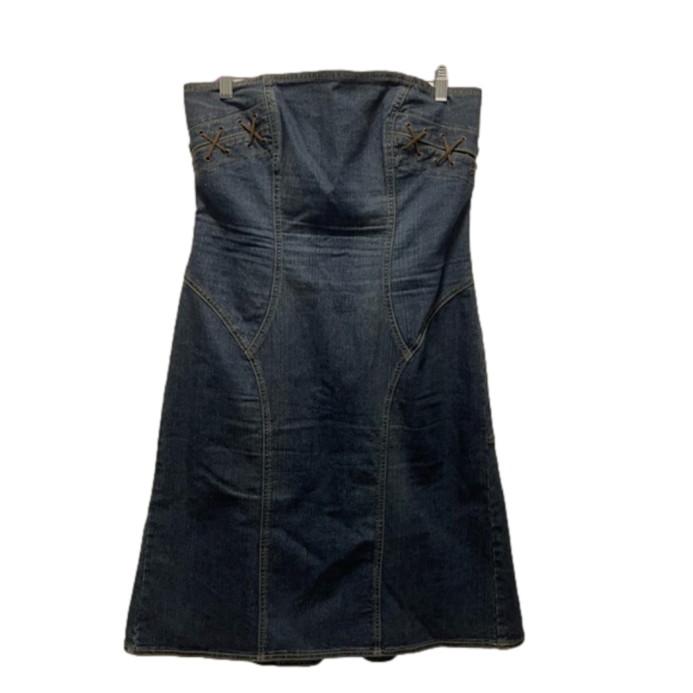Y2K strapless a-line jean dress by Moda International with leather ties